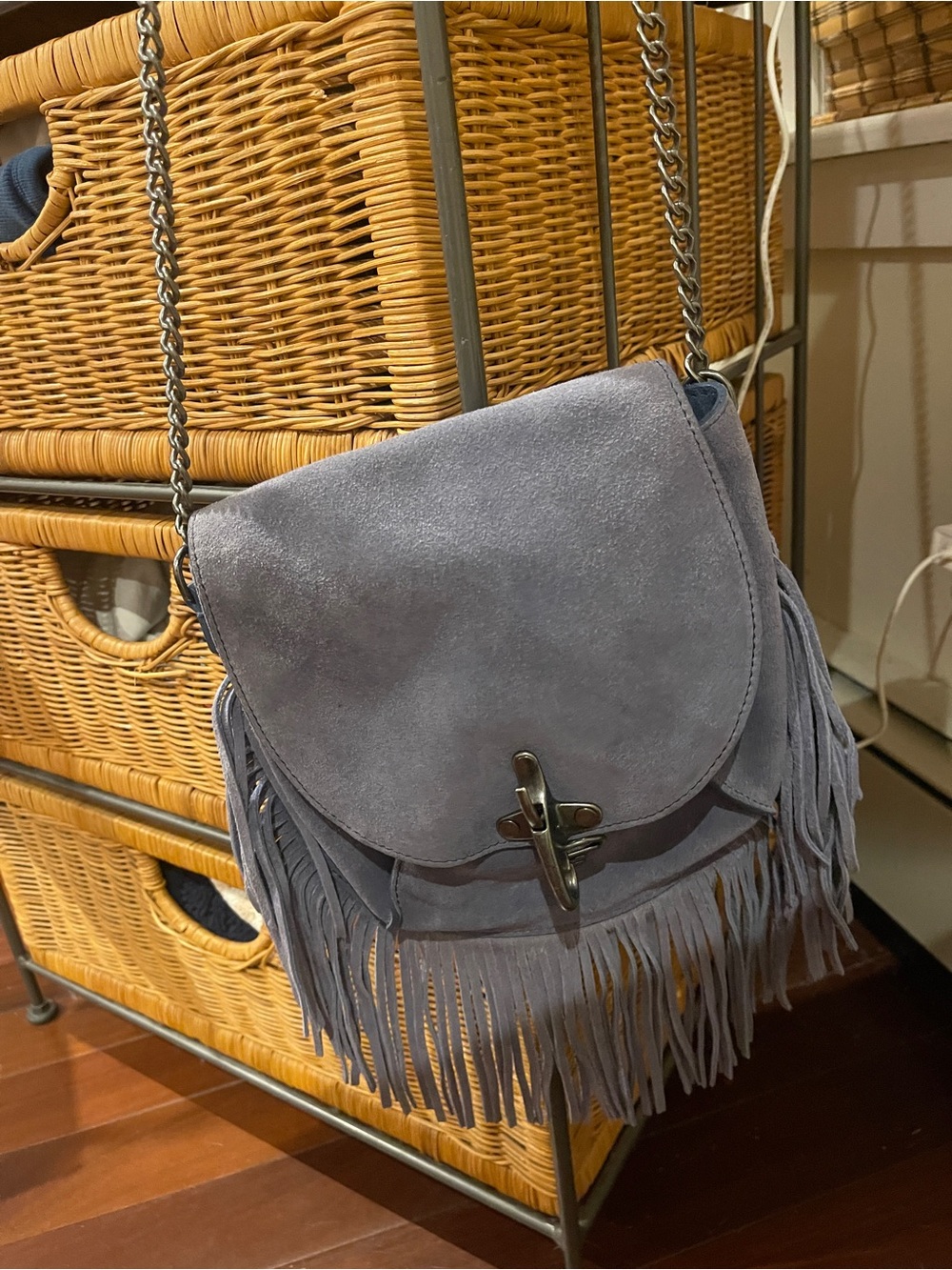 Lucky Brand Denim Blue Suede fringe crossbody bag, small